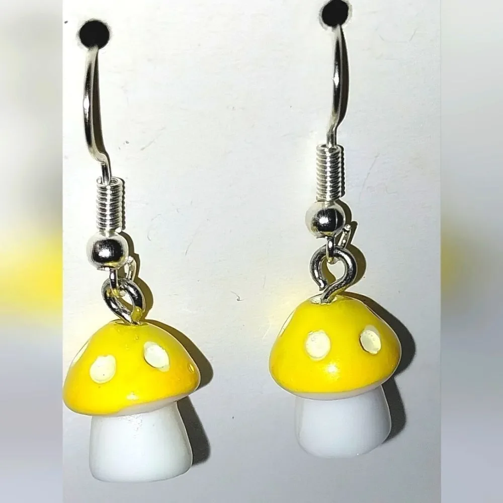Hand crafted mushroom dingle earrings